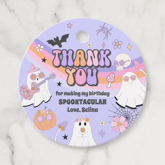 Halloween Groovy Cute Ghost Birthday Party Bedankjes Labels (Voorkant)