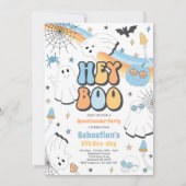 Halloween Groovy Cute Ghost Hey Boo Birthday Party Kaart (Voorkant)