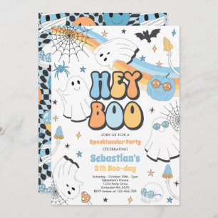 Halloween Groovy Cute Ghost Hey Boo Birthday Party Kaart