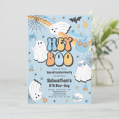 Halloween Groovy Cute Ghost Hey Boo Birthday Party Kaart (Staand voorkant)