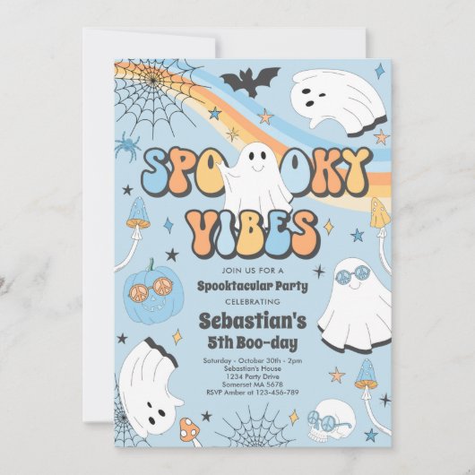 Halloween Groovy Cute Ghost Spooky Vibes Birthday Kaart (Voorkant)