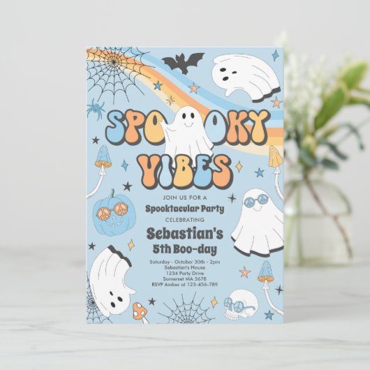 Halloween Groovy Cute Ghost Spooky Vibes Birthday Kaart (Staand voorkant)