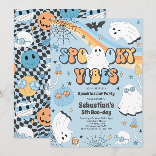 Halloween Groovy Cute Ghost Spooky Vibes Birthday Kaart (Voorkant / Achterkant)