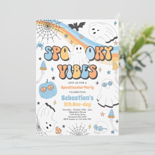 Halloween Groovy Cute Ghost Spooky Vibes Birthday Kaart (Staand voorkant)