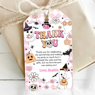Halloween Groovy Ghost 1e verjaardag Cadeaulabel
