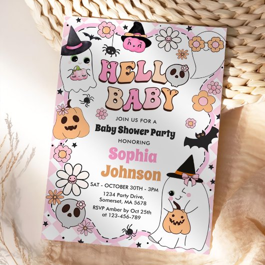Halloween Groovy Ghost Baby shower Kaart