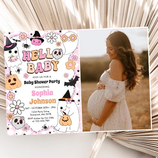 Halloween Groovy Ghost Baby shower Kaart