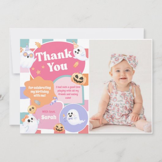 Halloween Groovy verjaardagsfeestje Bedankkaart (Voorkant)