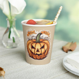 Halloween: Großer Kürbis -  Papieren Bekers