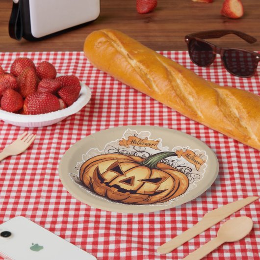 Halloween: Großer Kürbis -  Papieren Bordje (Picknick)
