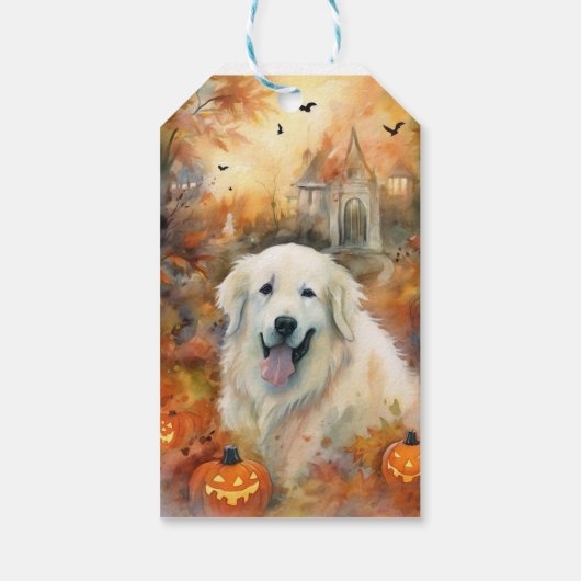 Halloween Grote Pyreneeën met pompoenen eng Cadeaulabel (Achterkant)