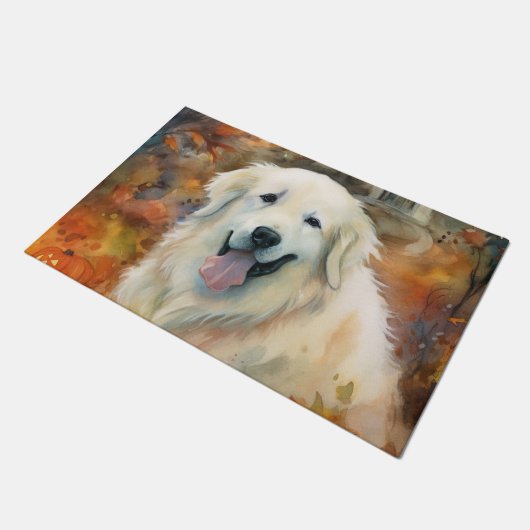 Halloween Grote Pyreneeën met pompoenen eng Deurmat (Schuin)