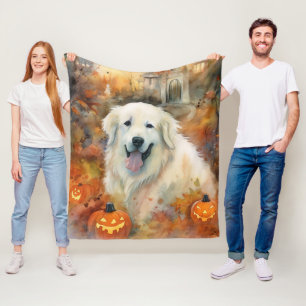 Halloween Grote Pyreneeën met pompoenen eng Fleece Deken