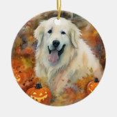Halloween Grote Pyreneeën met pompoenen eng Keramisch Ornament (Voorkant)