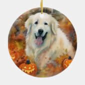 Halloween Grote Pyreneeën met pompoenen eng Keramisch Ornament (Achterkant)