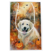 Halloween Grote Pyreneeën met pompoenen eng Medium Cadeauzakje (Voorkant)