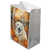 Halloween Grote Pyreneeën met pompoenen eng Medium Cadeauzakje (Achterkant Gekanteld)