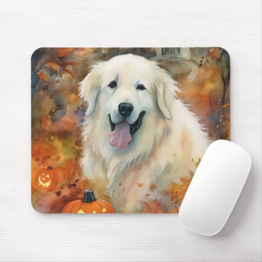 Halloween Grote Pyreneeën met pompoenen eng Muismat (Met muis)