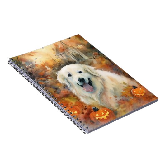 Halloween Grote Pyreneeën met pompoenen eng Notitieboek (Rechterzijde)