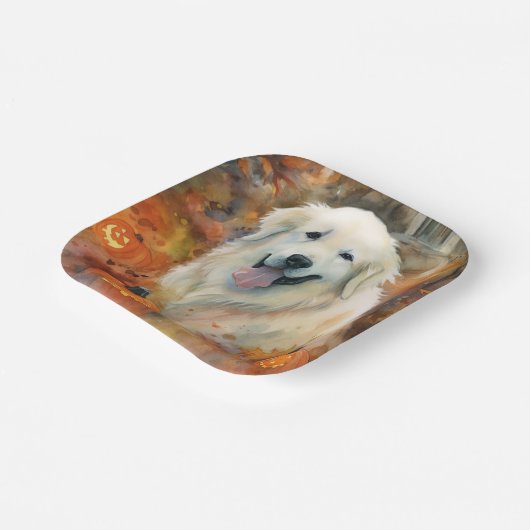 Halloween Grote Pyreneeën met pompoenen eng Papieren Bordje (Gebogen)