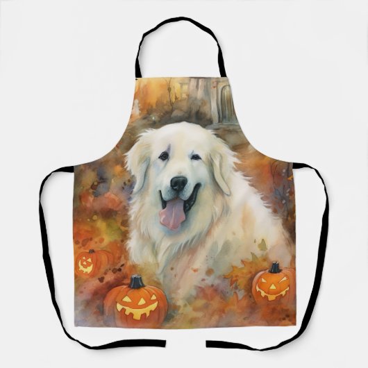 Halloween Grote Pyreneeën met pompoenen eng Schort (Voorkant)
