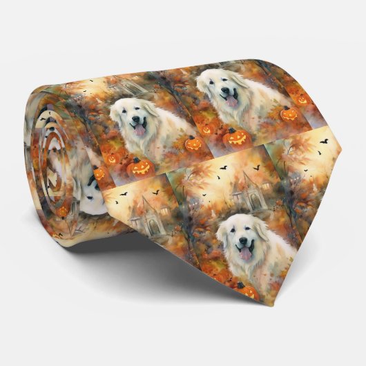 Halloween Grote Pyreneeën met pompoenen eng Stropdas (Opgerold)
