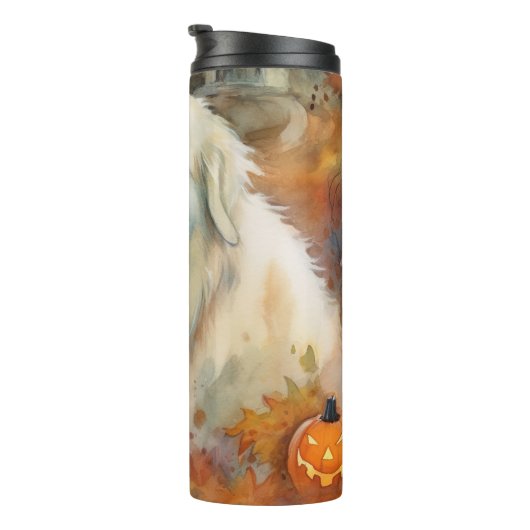 Halloween Grote Pyreneeën met pompoenen eng Thermosbeker (Geroteerd rechts)