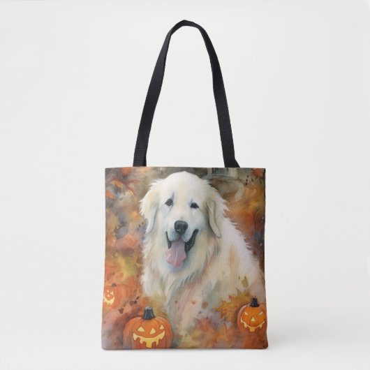 Halloween Grote Pyreneeën met pompoenen eng Tote Bag (Voorkant)
