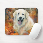 Halloween Grote Pyreneeën Met Pompoenen Griezelen Muismat (Met muis)