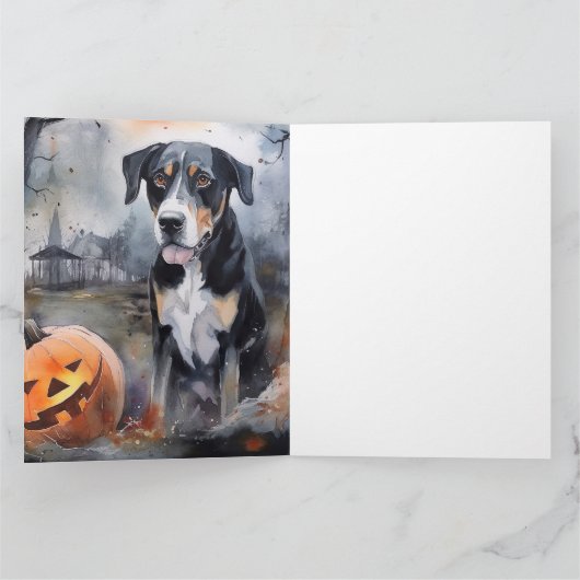 Halloween Grote Zwitserse Hond Met Pompoenen Griez Kaart (Binnen)