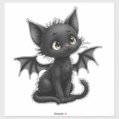 Halloween Grumpy Black Kitten In Bat Costume Sticker (Vel)