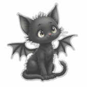 Halloween Grumpy Black Kitten In Bat Costume Sticker (Voorkant)