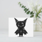 Halloween Grumpy Black Kitten in BBat Costume (Staand voorkant)