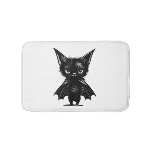 Halloween Grumpy Black Kitten in BBat Costume Badmat