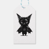 Halloween Grumpy Black Kitten in BBat Costume Cadeaulabel (Achterkant)