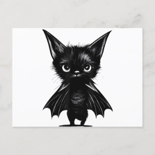 Halloween Grumpy Black Kitten in BBat Costume Feestdagenkaart