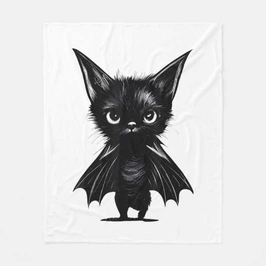 Halloween Grumpy Black Kitten in BBat Costume Fleece Deken (Voorkant)