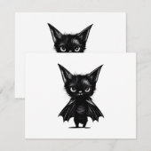 Halloween Grumpy Black Kitten in BBat Costume Informatiekaartje (Voorkant / Achterkant)