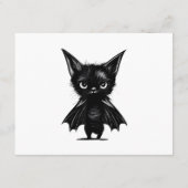 Halloween Grumpy Black Kitten in BBat Costume Informatiekaartje (Achterkant)