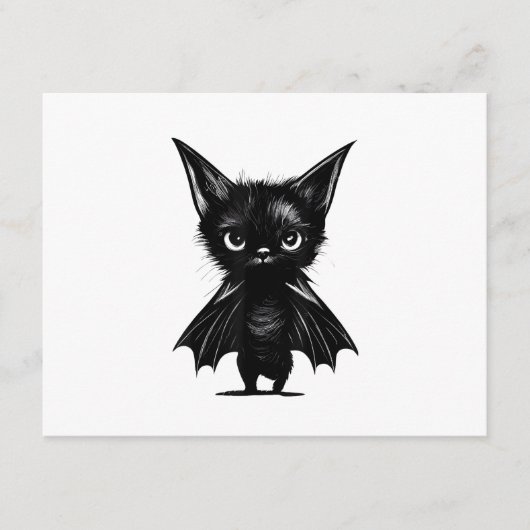 Halloween Grumpy Black Kitten in BBat Costume Informatiekaartje (Voorkant)
