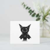Halloween Grumpy Black Kitten in BBat Costume Informatiekaartje (Staand voorkant)