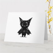 Halloween Grumpy Black Kitten in BBat Costume Kaart (Gele Bloem)