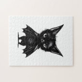 Halloween Grumpy Black Kitten in BBat Costume Legpuzzel (Horizontaal)