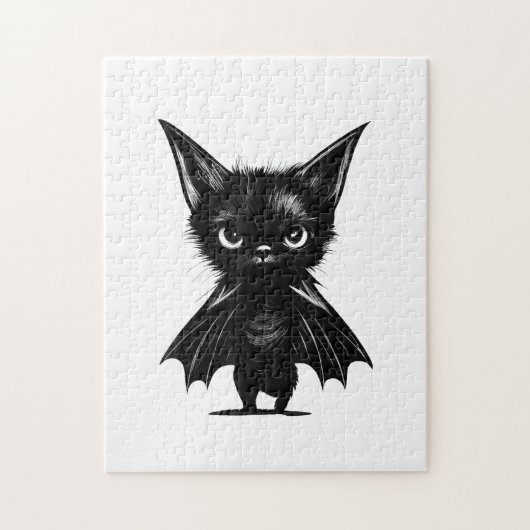 Halloween Grumpy Black Kitten in BBat Costume Legpuzzel (Verticaal)