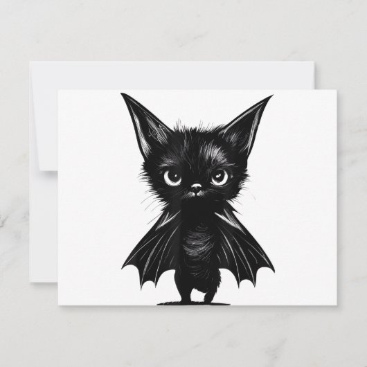 Halloween Grumpy Black Kitten in BBat Costume Save The Date (Voorkant)