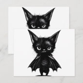 Halloween Grumpy Black Kitten in BBat Costume Save The Date (Voorkant / Achterkant)