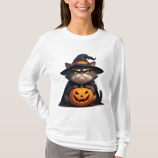 Halloween Grumpy Kat met Pompoenlantaarn 🎃 T-shirt (Voorkant)