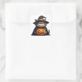Halloween Grumpy Kat met Pompoenlantaarn 🎃 Vierkante Sticker (Tas)