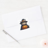 Halloween Grumpy Kat met Pompoenlantaarn 🎃 Vierkante Sticker (Envelop)
