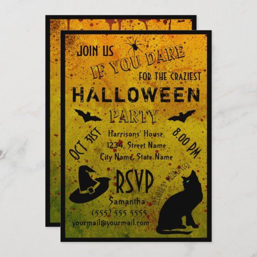 Halloween Grungy Blood Crazy Party Invitation Kaart (Voorkant / Achterkant)